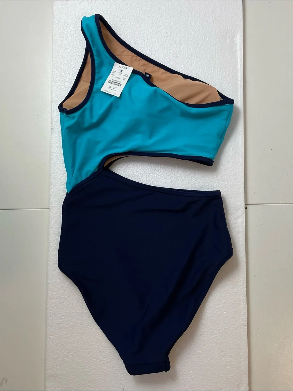 NEW J. Crew Womans Swimsuit Size XS Cutout One Shoulder One Piece Stretch Blue